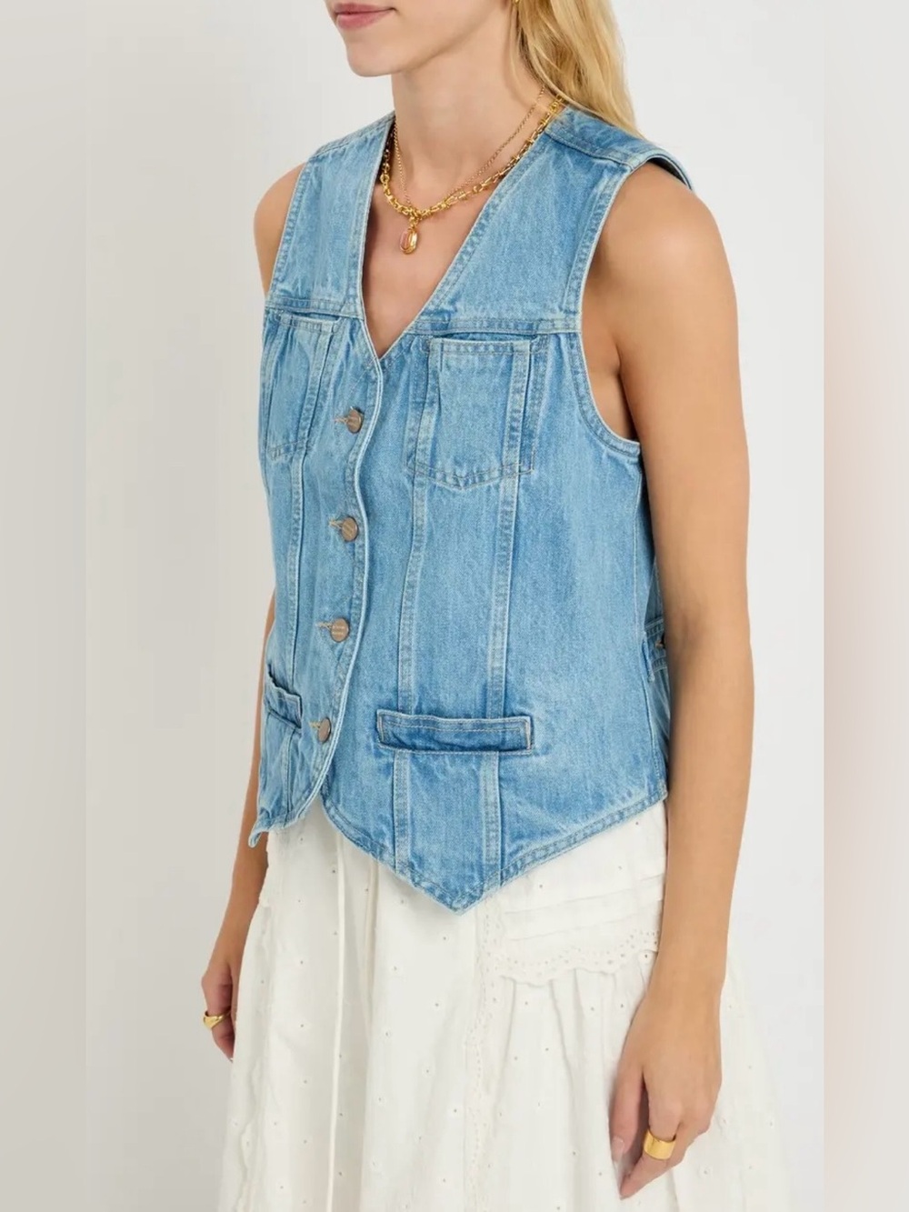 NWT Damson Madder Helly Gillet denim vest blue light wash sz 10